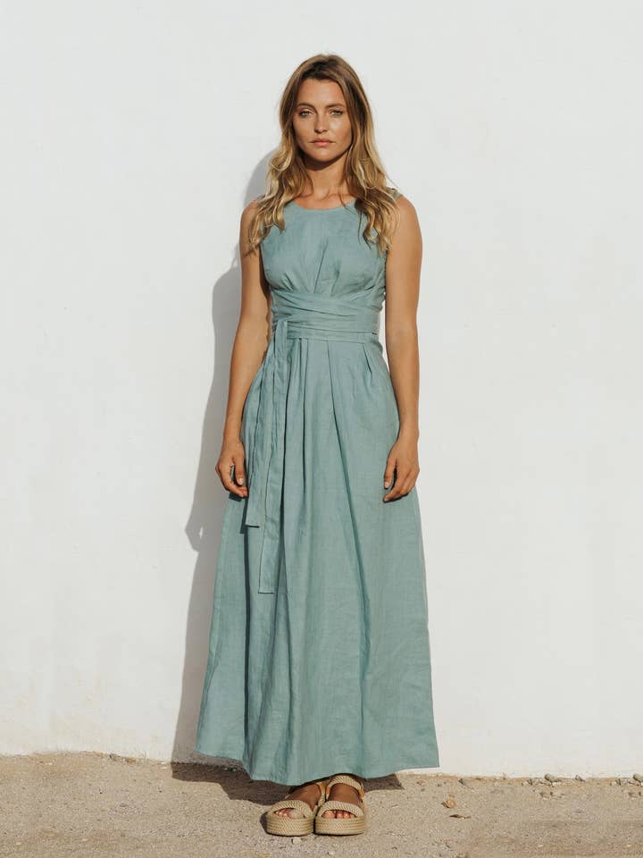 MagicLinen - Wholesale Dress - Women's - Long linen dress BORACAY in Teal blue