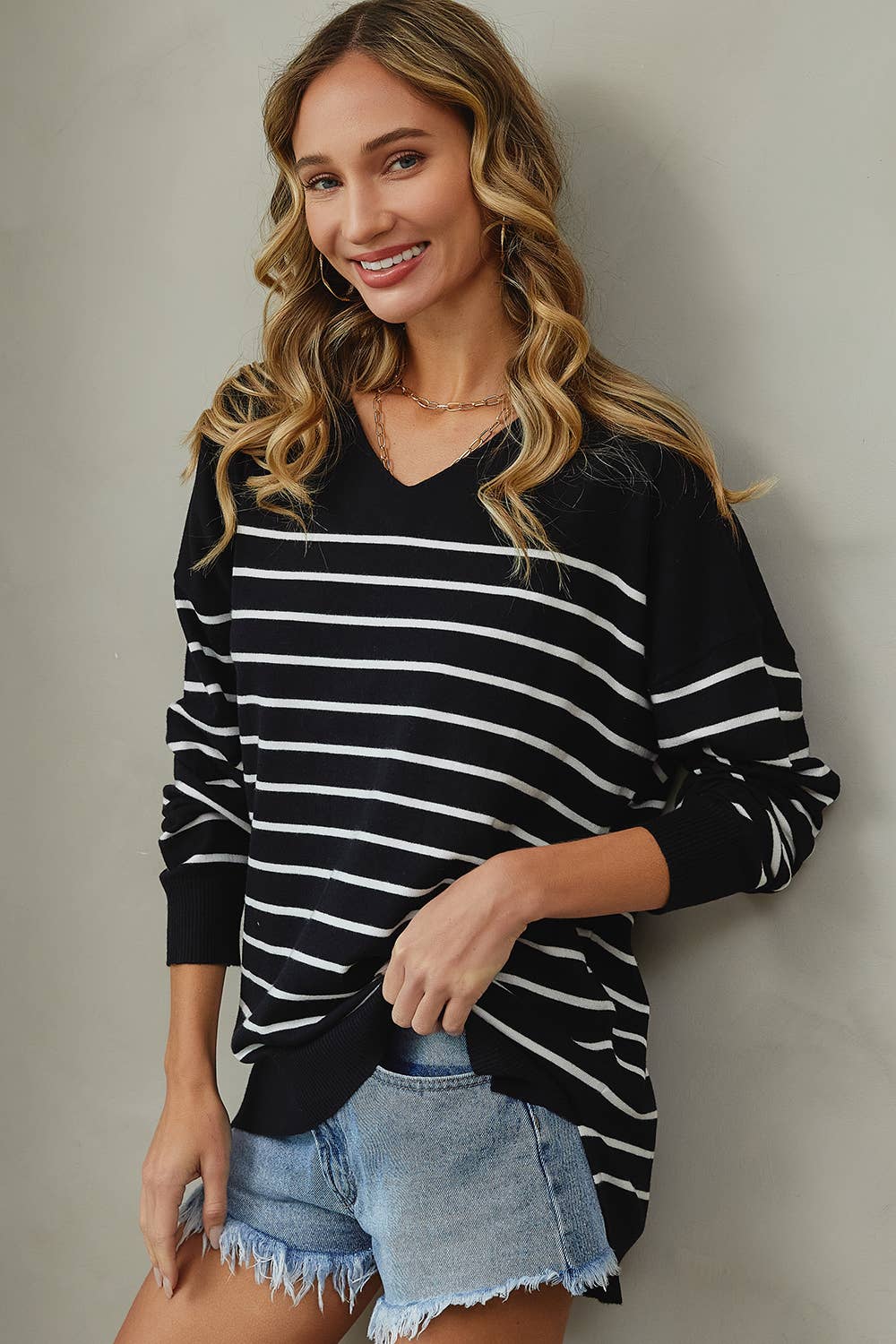 Sweet Lovely by Jen - Vente Pull en maille – femme - PULL À RAYURES SURDIMENSIONNÉ CONFORTABLE15