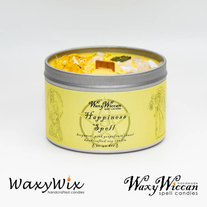 The Wicklow Witch Ltd – wholesale Travel candles – Wiccan Happiness Spell Candle With Crystals2