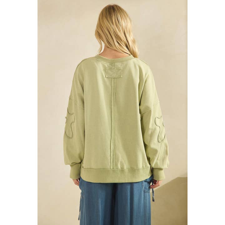 Sage SQUIGGLE SLEEVE PULLOVER SWEATSHIRT (ST7971) for wholesale on Faire2