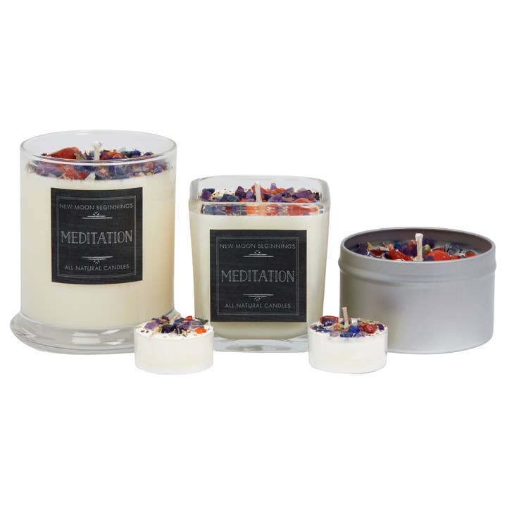 New Moon Beginnings - Wholesale Jar/Filled Candle - Meditation Candle - Herb, Flower, & Crystal Candles5