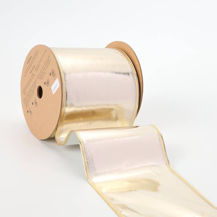 LA Ribbons Wholesale - Wholesale Ribbon - Gift Wrapping - 4" Lurex Wired Ribbon | Champagne | 10 Yard Roll