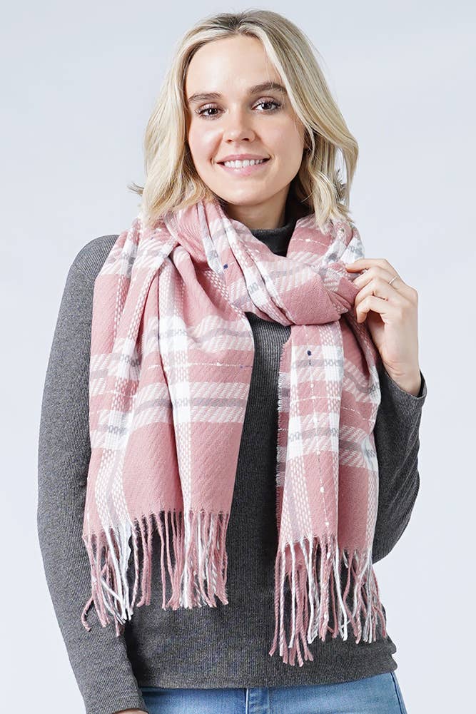 Hana - Vente Écharpe – femme - Écharpe à pampilles oblongues à carreaux6