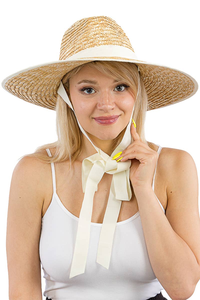 Cap Zone - Wholesale Straw Hat - Women's - Grosgrain Chin Strap Wide Brim Wheat Straw Lifeguard Hat7