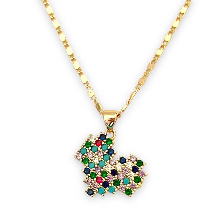 Retro Multicolor Stones Heart in 18k of Gold Plated Chain Necklace for wholesale by Raf Rossi Gold Plated