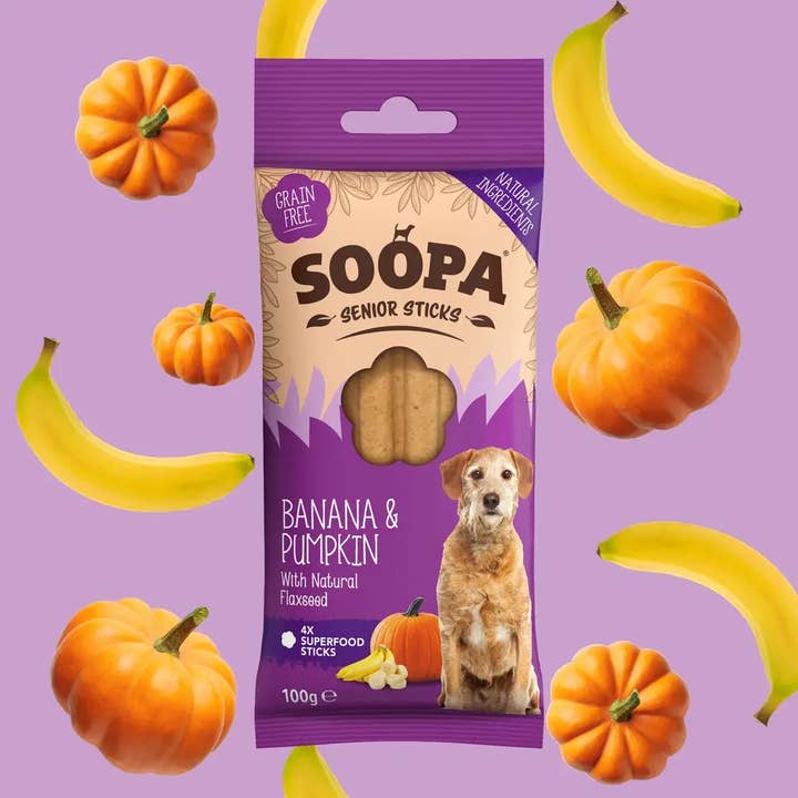 Senior (Banana, Pumpkin & Flaxseed) Dog Dental Sticks for wholesale by Soopa UK