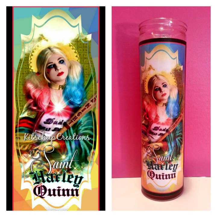 Harley Quinn Prayer Candle for wholesale by Kitschup Creations