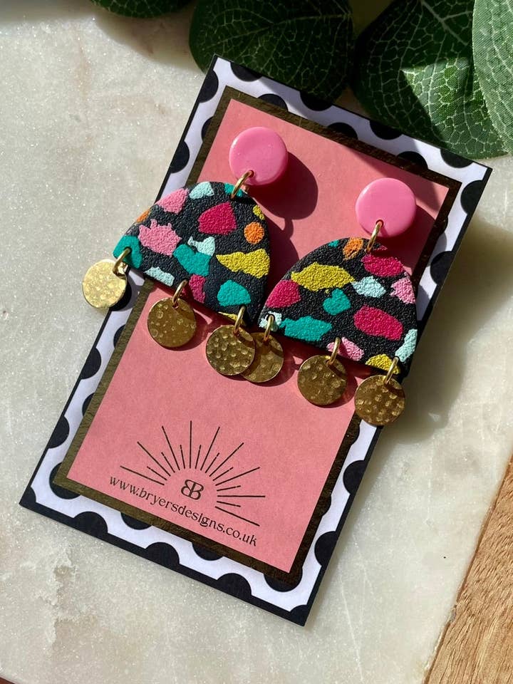 Black Tutti Fruitti Gold Dangle Statement Earrings for wholesale by Bryers Designs