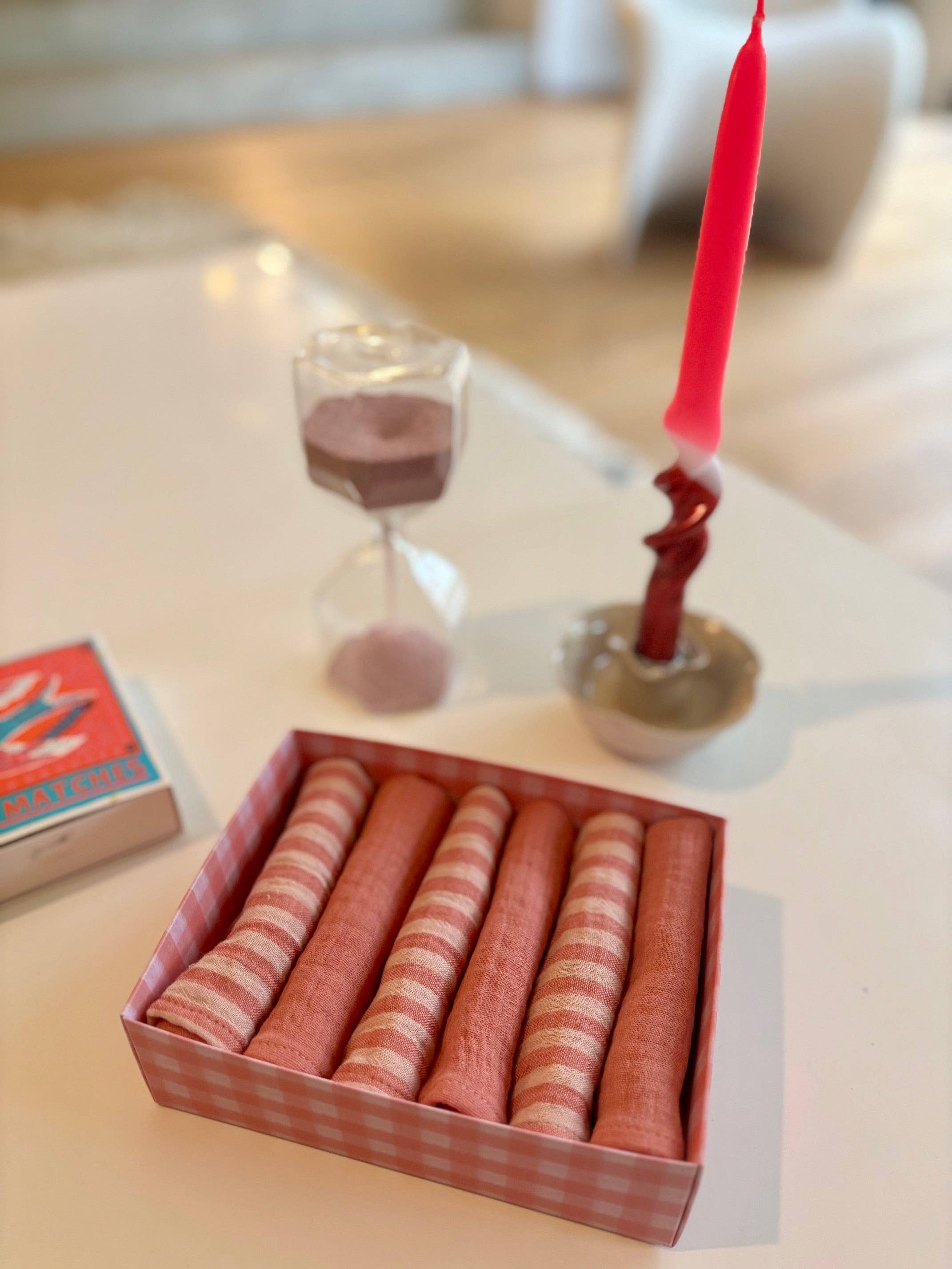 CHARMY - Wholesale Dinner & Cloth Napkin - Set of 6 napkins in double cotton gauze, Petite Rose powder model, made in France2