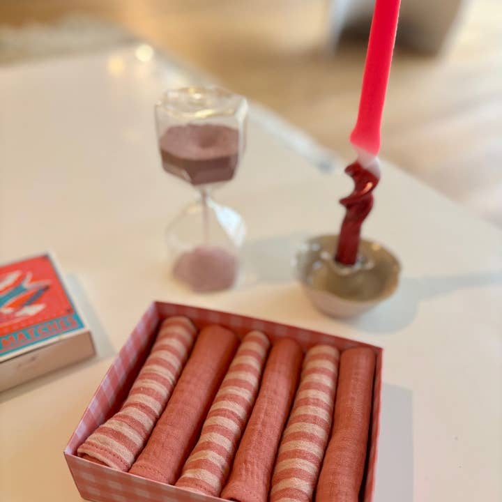 CHARMY - Wholesale Dinner & Cloth Napkin - Set of 6 napkins in double cotton gauze, Petite Rose powder model, made in France2