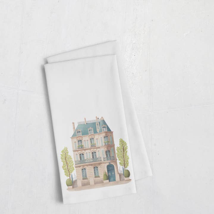 Parisian Townhouse Cotton Tea Towel | French Cottagecore for wholesale by Paperfinch Design