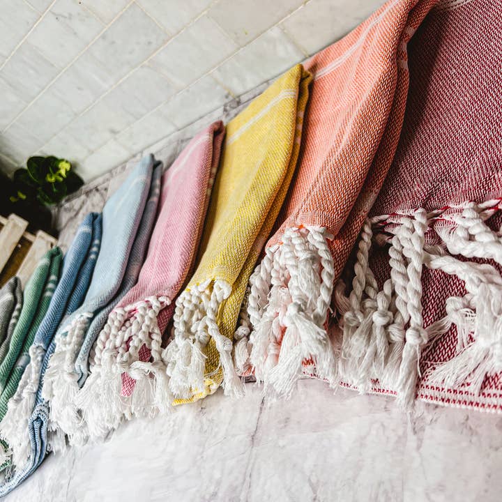 Gia Roma - Vente Essuie-mains - Serviette à main turque avec pompons, torchons de cuisine en coton coloré21