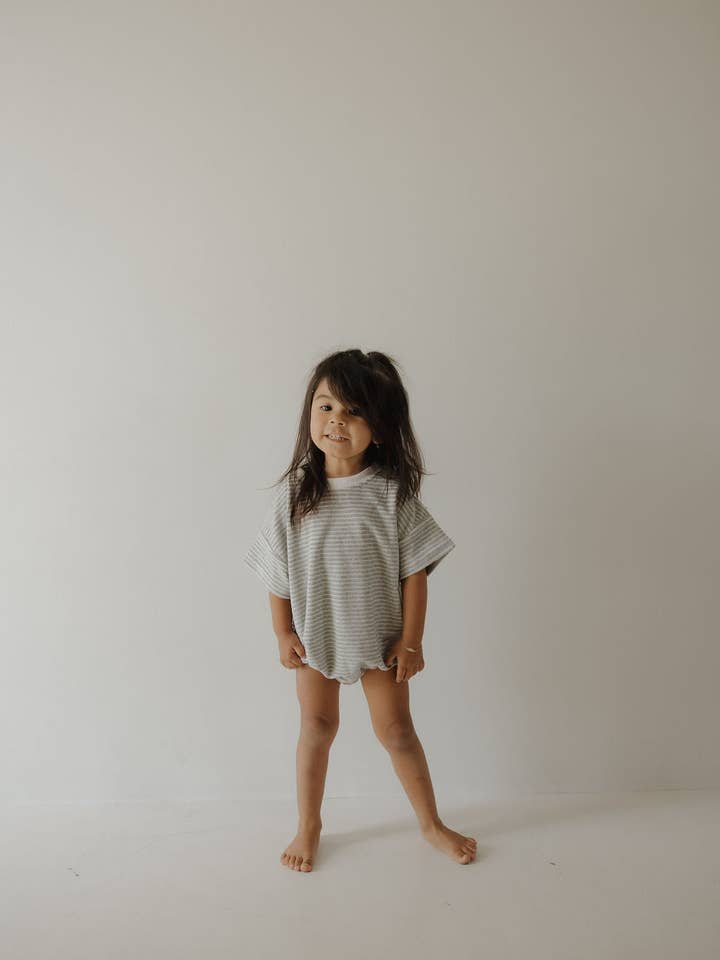 Forever French Baby - Wholesale Bodysuit (Non-Footed) - Baby - Terry T-Shirt Romper | Grey Stripe