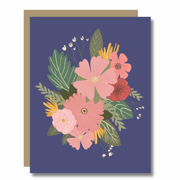 Carte florale Évangéline - Bouquet de fleurs blanc bleu marine pour la vente par Prairie Letter Shop