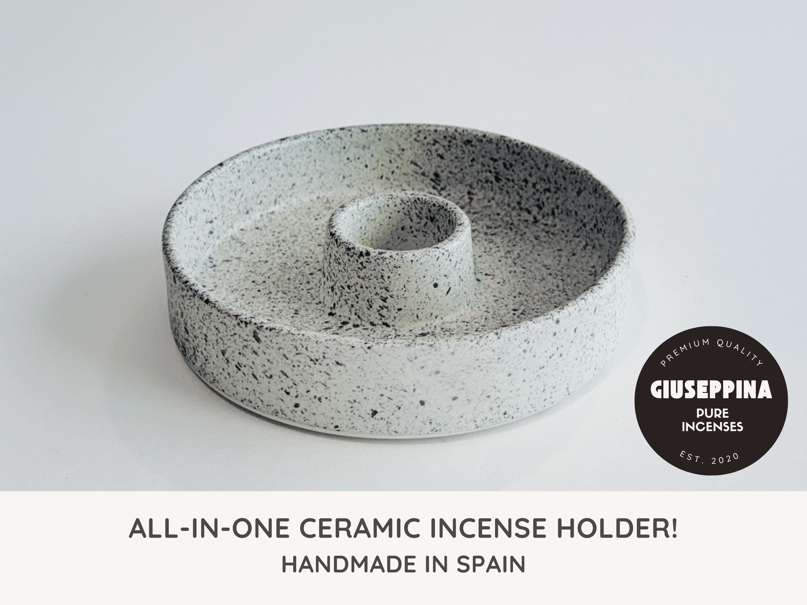 Giuseppina Shop - Wholesale Incense Holder - Ceramic Incense Holder - Black and White Speckled Color1
