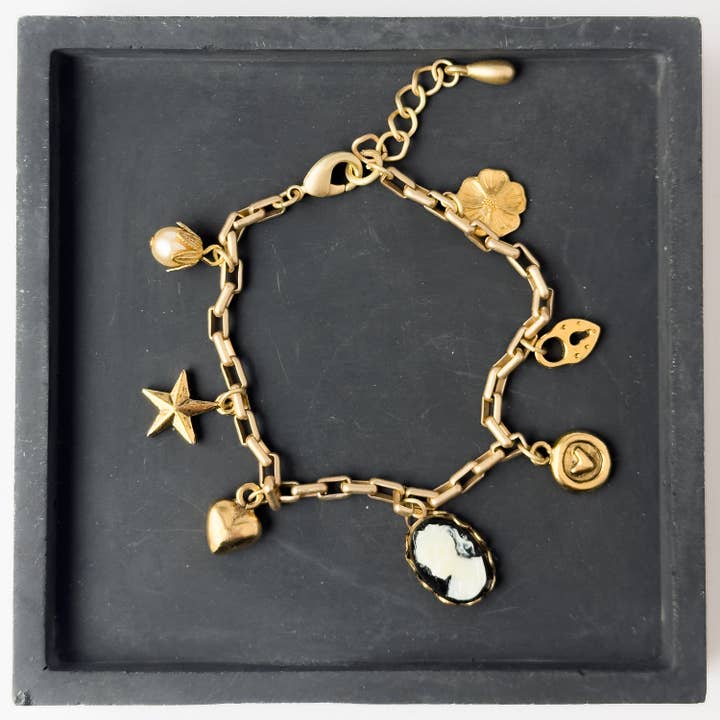 Adjustable 24K Satin Gold Paperclip Charm Bracelet for wholesale by Nest Pretty Things