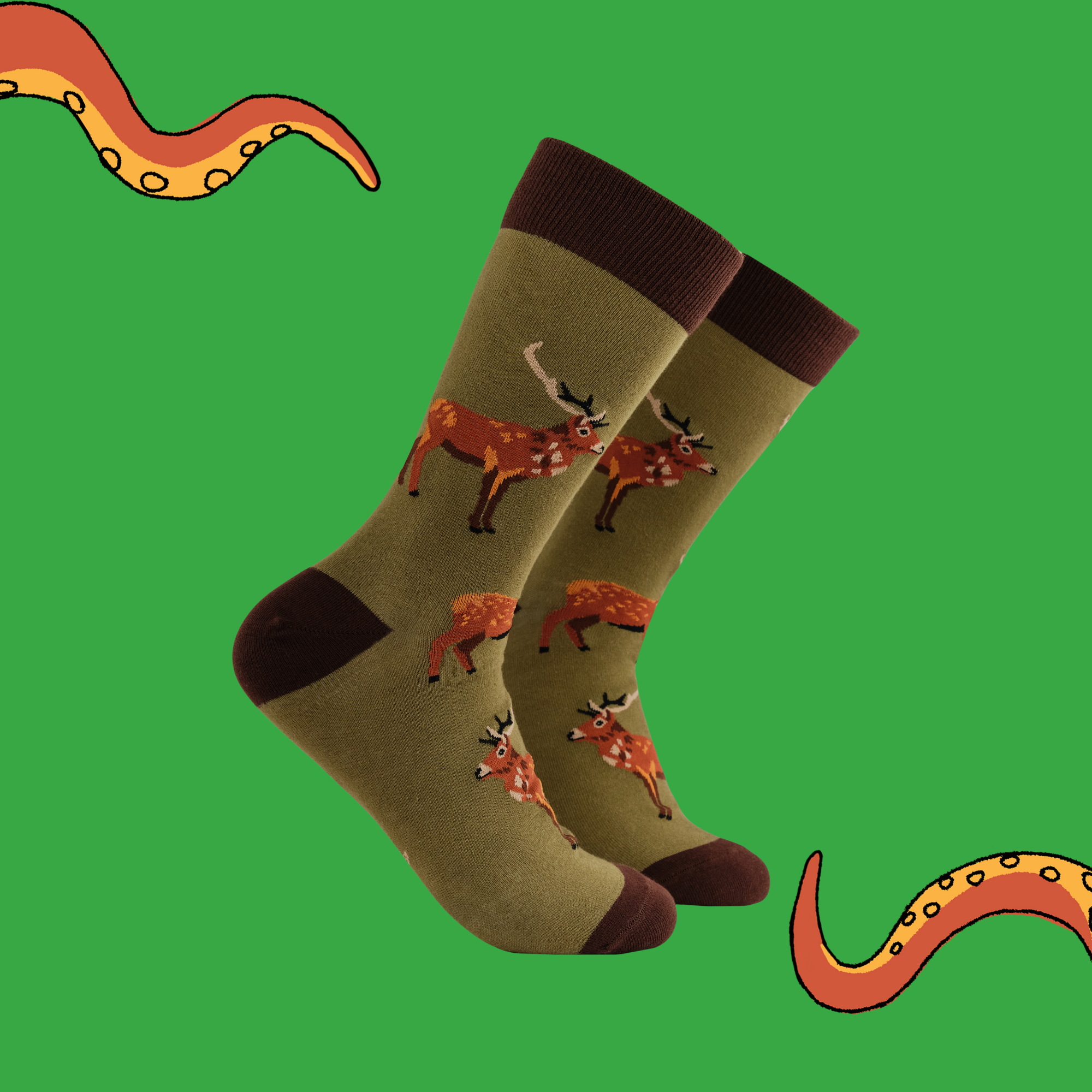 GREEN Stag Socks - Stuck in a Rut for wholesale on Faire1
