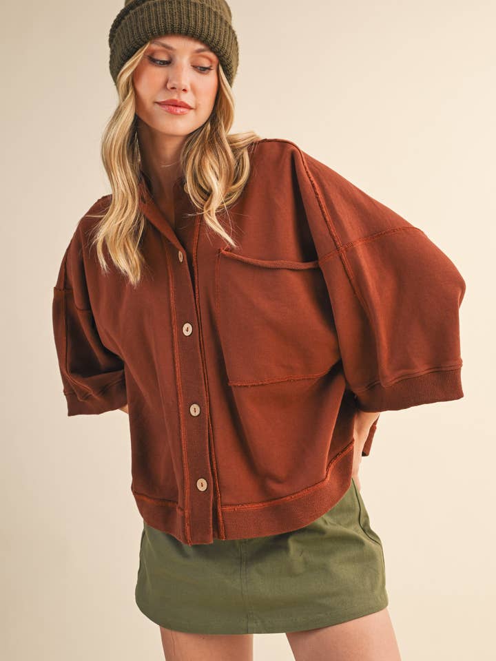 IJ1589 FRONT POCKET BUTTON DOWN OVERSIZED SOLID TOP for wholesale by Klesis