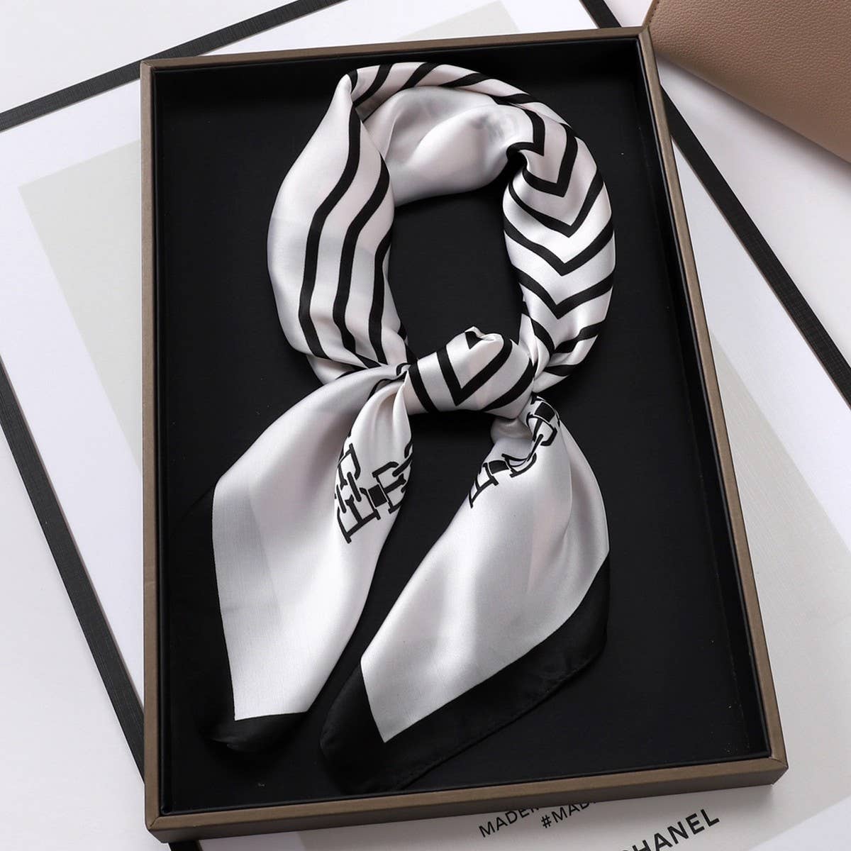 ACCITY - Wholesale Scarf - Women's - Vintage Letter Print Satin Square Scarf for Women_CWASC080910