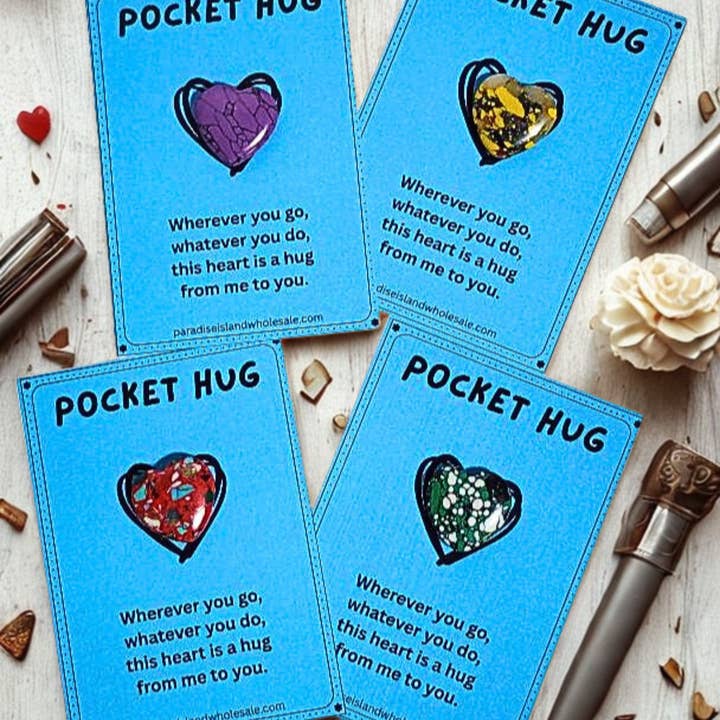 Paradise Island Gold and Silver - Wholesale Keepsake Coin/Token - Wholesale Pocket Hug – Blue Card w/ Colorful Stone Heart2