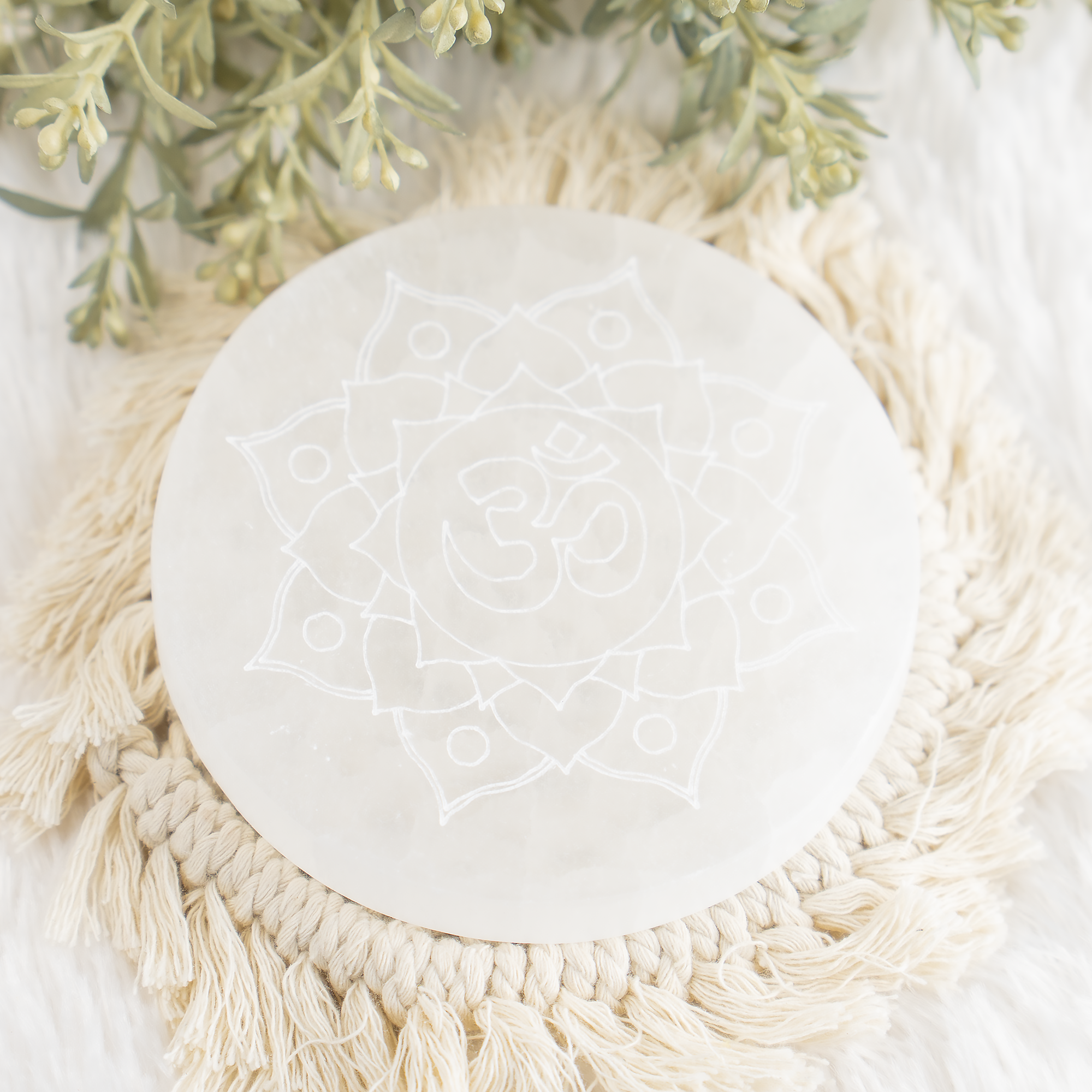 Soothing Crystals - Wholesale Crystal Charging Plate - 4" Selenite Plate | Om Selenite Plate | Charging Plate8