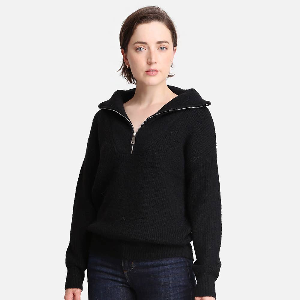 Sensibling Corp. - Vendita all'ingrosso Maglione tricot - Donna - Top in maglia a collo alto con cerniera in tinta unita7