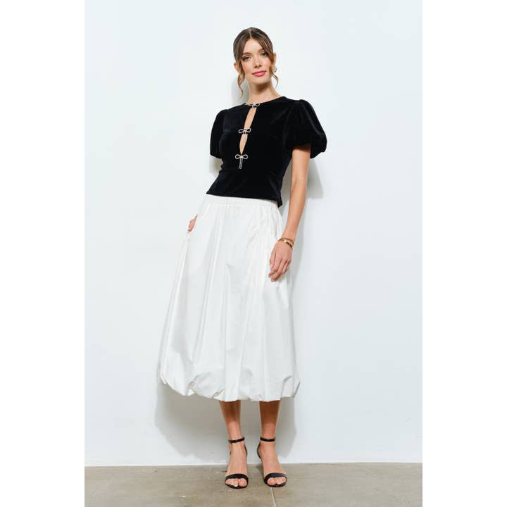 INA - Wholesale Blouse - Women's - Rhinestone Bow Cutout Velvet Puff Sleeve Top13