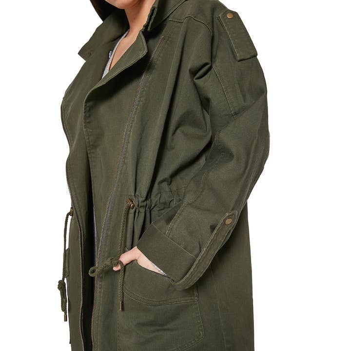 Women's Oversized Utility Jacket In Olive for wholesale on Faire4