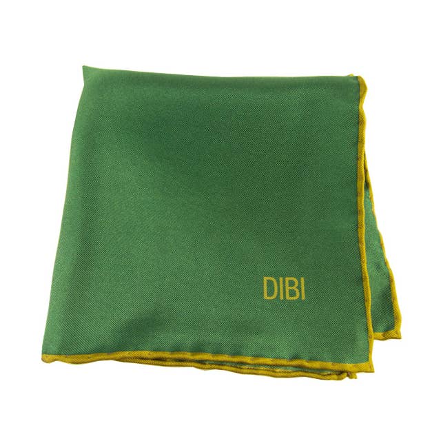 Carré de poche vert 100 % soie avec bordure dorée pour la vente par DIBI