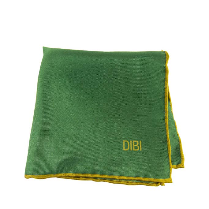 DIBI - Wholesale Pocket Square - Men's - 100% Silk Green Pocket Square W/ Gold Trim
