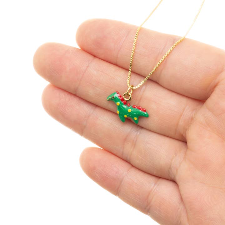 Jewel Pledge - Wholesale Individual Charm/Pendant - Gold Green Dinosaur two sided T-Rex charm for jewelryCPG24032