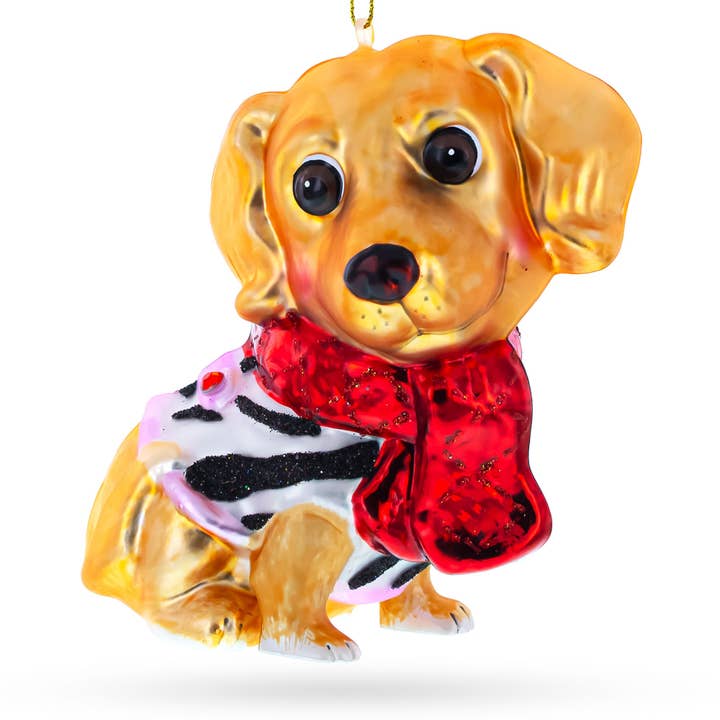 BestPysanky - Wholesale Ornament - Cute Golden Retriever Puppy in Red Scarf Glass Ornament