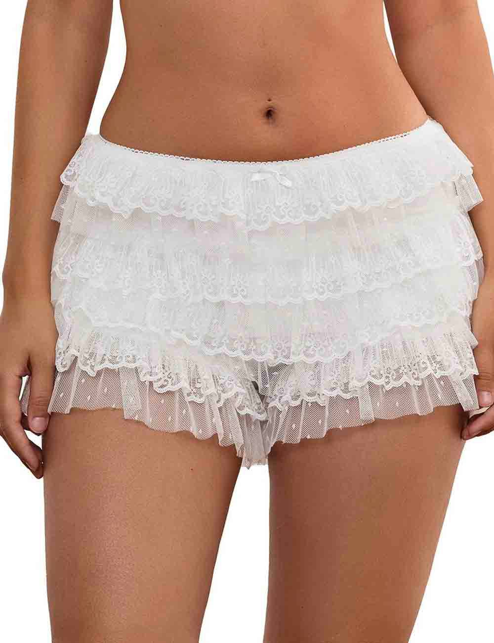 Sweetkama - Vente Short – femme - Shorts à volants en dentelle unie avec nœud pour femmes0