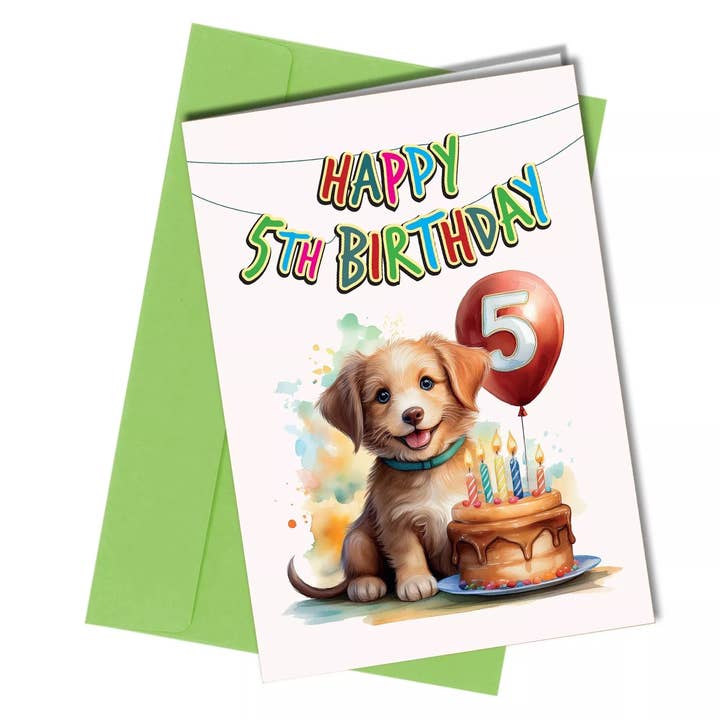 #1687 Dog 5th Birthday Card for wholesale by Close to the Bone Greeting Cards and Gifts
