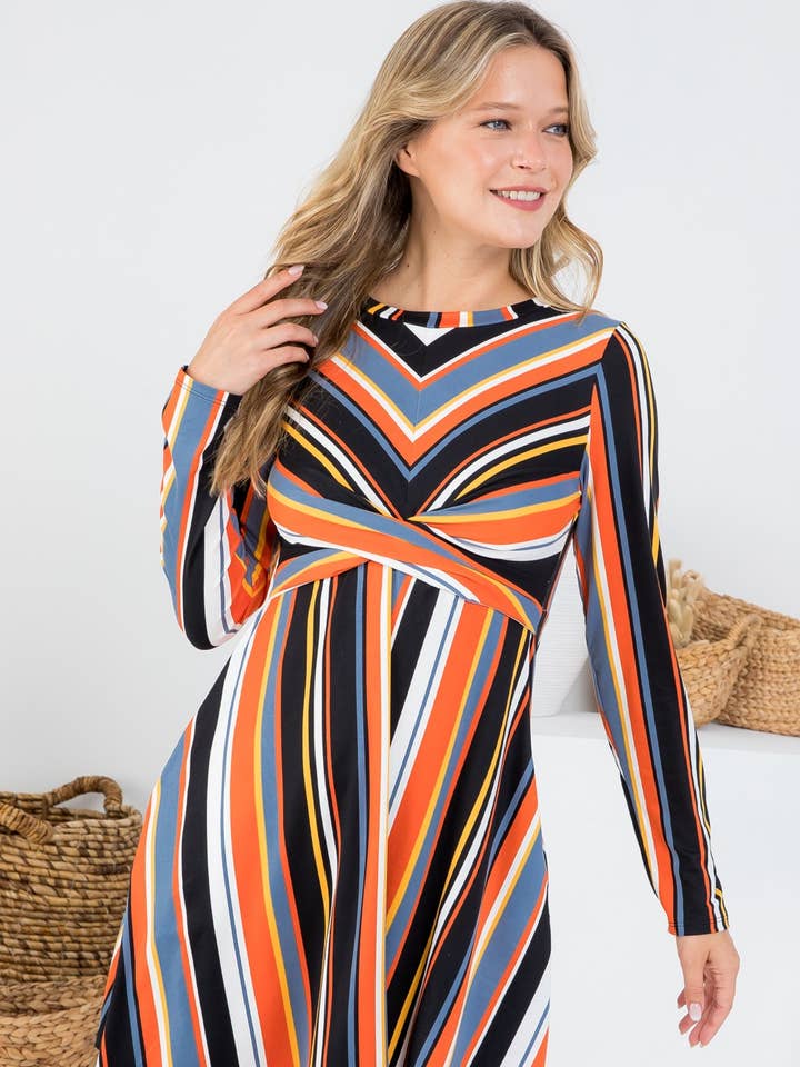 D30141-2-Multi Stripe Front Knotted Cross Dress for wholesale by Sunday Morning