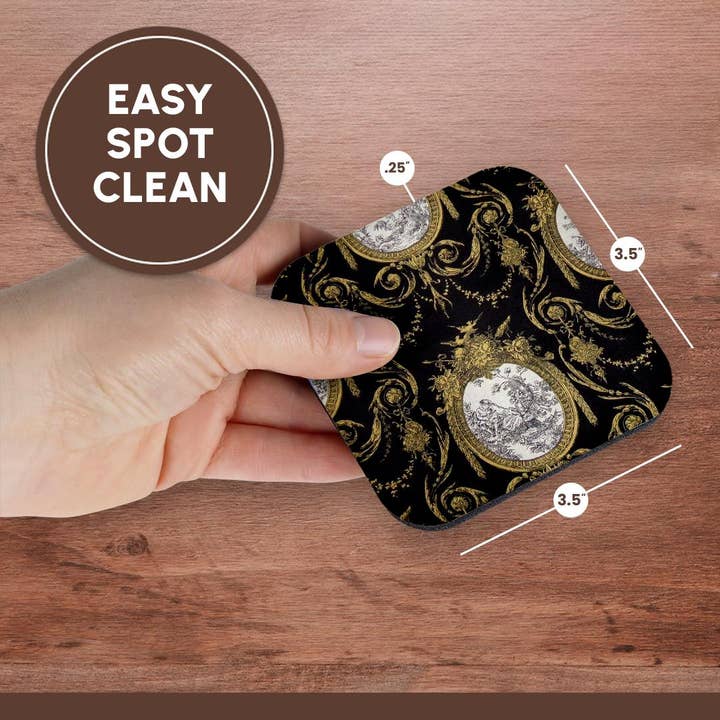 3dRose - Wholesale Coasters - 3dRose, French toile. Gold and Black., Coaster13