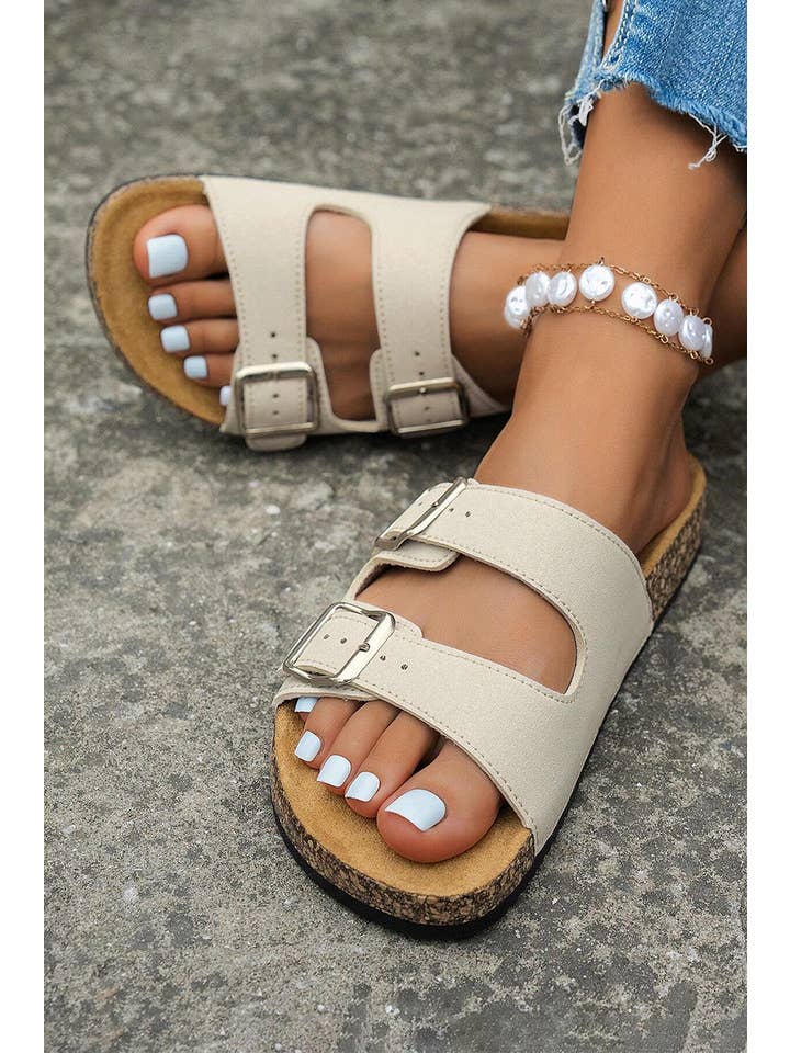 1 the Woman - Wholesale Slippers - Women's - Geometric Print Cut Out Buckle PU Leather Flat Slippers