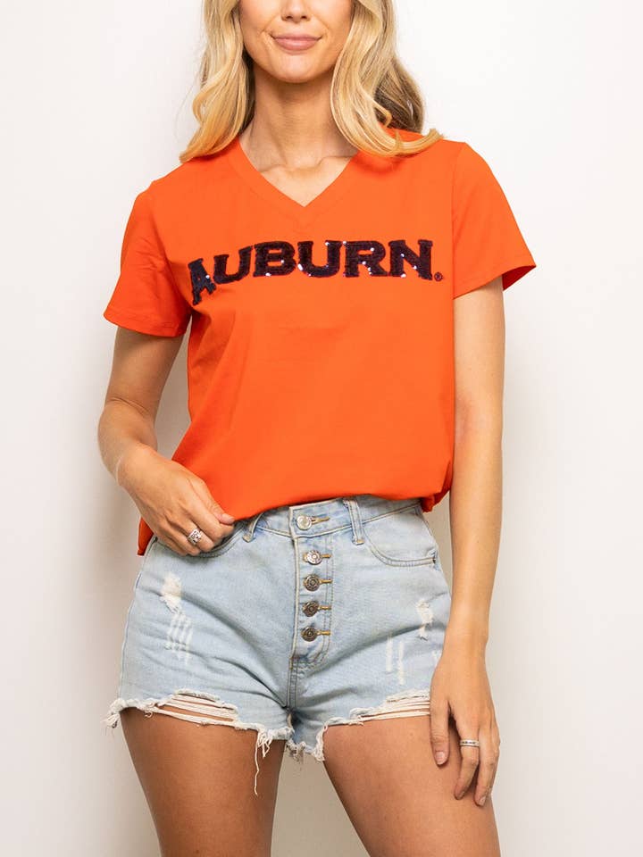 Sparkle City - Wholesale Screen Printed T-Shirt - Women's - Sparkle Slugger AUBURN Orange Jersey Tee