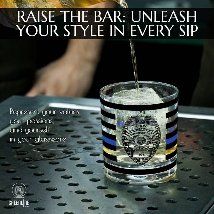 Greenline Goods - Vente Verres à cocktail/alcool - Verres à whisky Old Fashioned pour policier Thin Blue Line (ensemble de 2)1