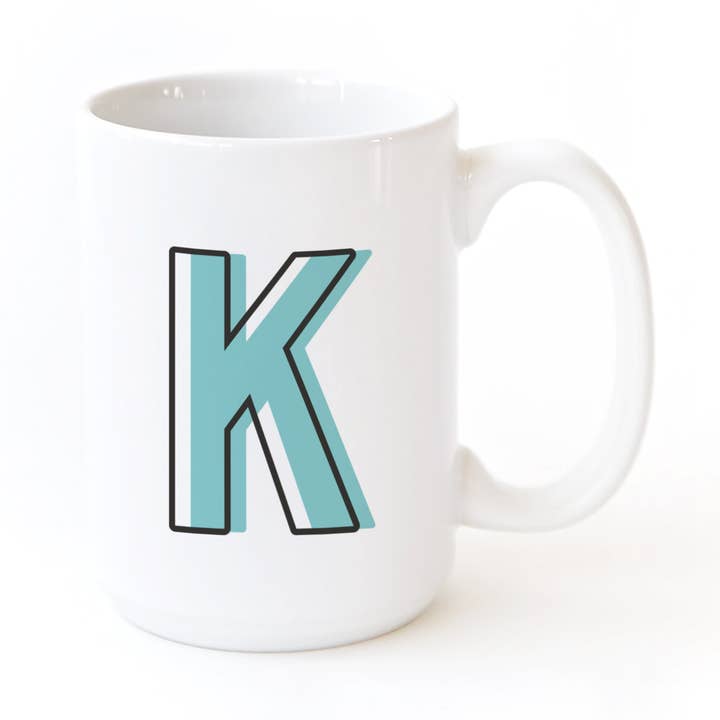 Candy Pop Monogram Initial K Mug à café en céramique en porcelaine pour la vente par The Cotton & Canvas Co.