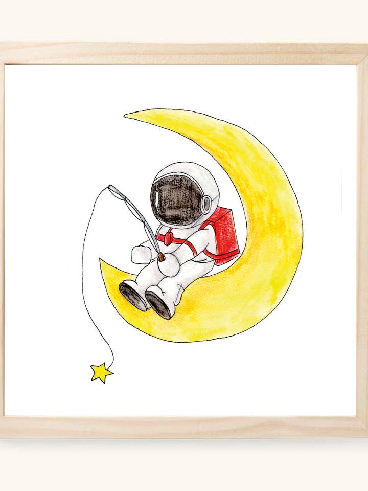 Astronaut Håndlavet Plakat på Aquarelle Papir - Kunsttryk for engroshandel hos Studio Anne Bekkenutte