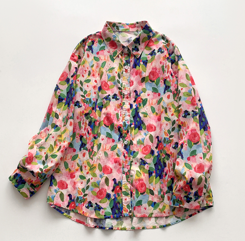 Whisper Mint - Wholesale Buttoned-down shirt – Women's - Heart Print Cotton Shirt | Loose-Fit Blouse for Women| 2 pcs3