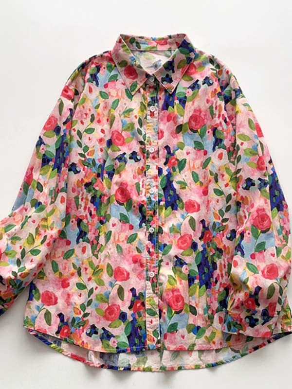 Whisper Mint - Wholesale Buttoned-down shirt – Women's - Heart Print Cotton Shirt | Loose-Fit Blouse for Women| 2 pcs3