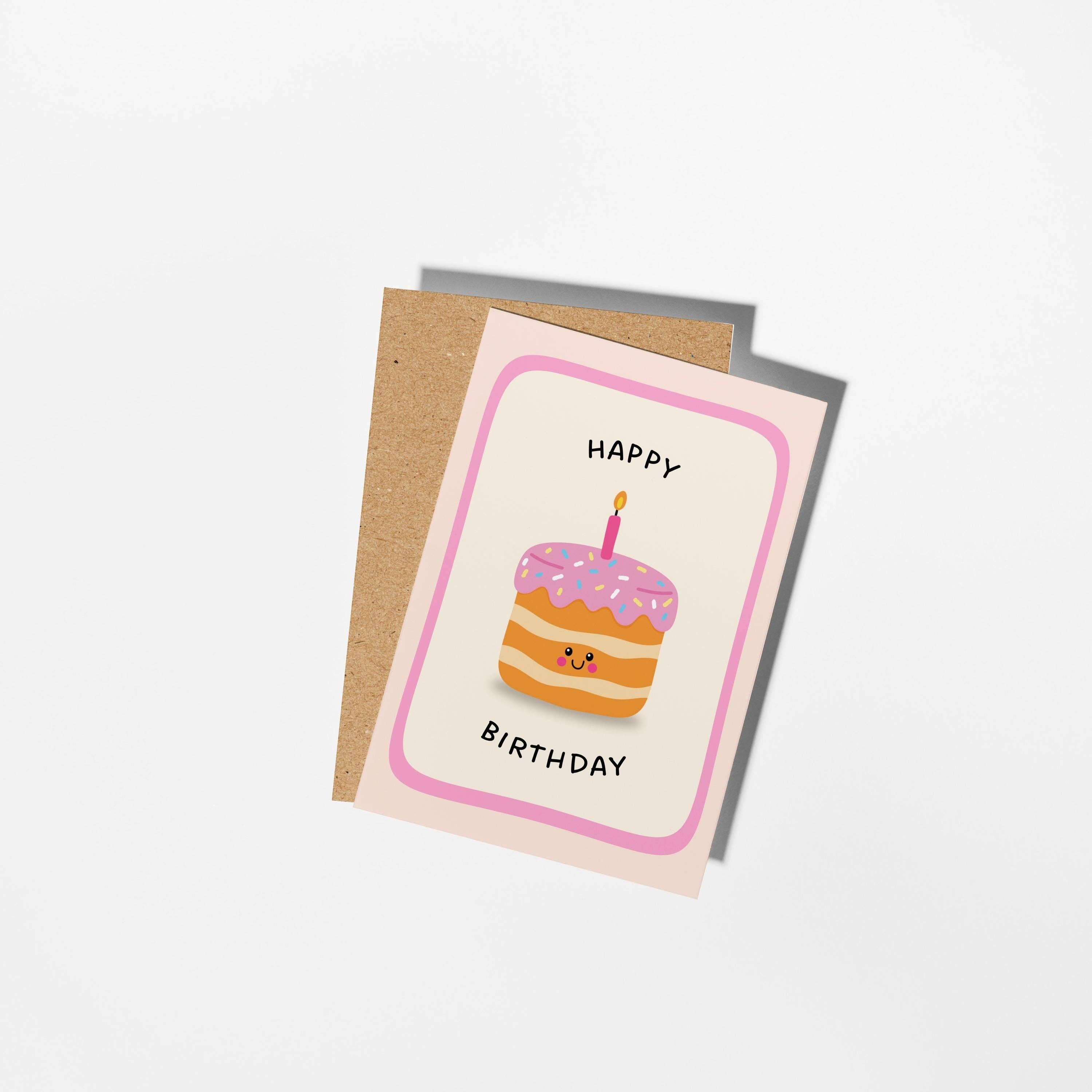 PulpKo - Wholesale Birthday Card - Happy Birthday Pink Cake, Hand-drawn Greeting Card for Birthday10