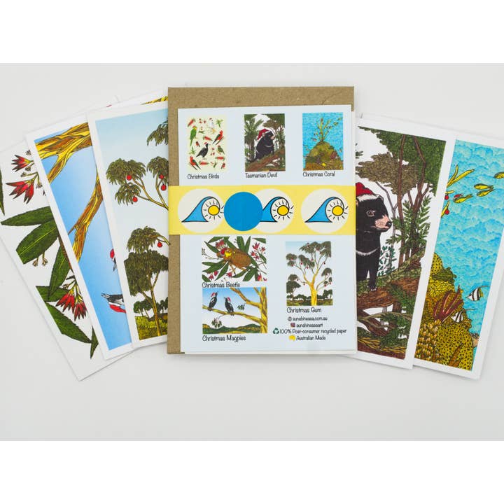 Sunshine Sea Art – Engroshandel Julekort – Julesamling Sæt med 6 Australske Julekort2