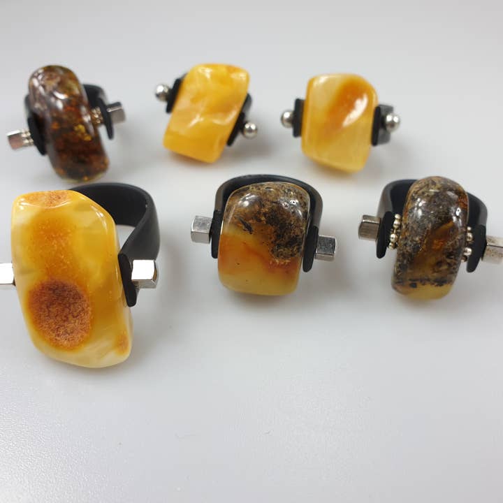 AmberLithuania - Wholesale Cocktail/Statement Ring - Amber Ring, unisex rings, Adjustable crystal Ring2