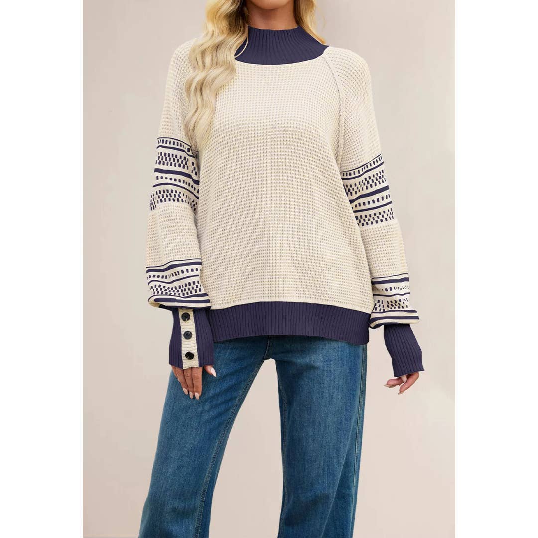 UNISHE - Wholesale Knit Sweater - Women's - Knitted Contrast Half Turtleneck Pullover Sweater SF1327