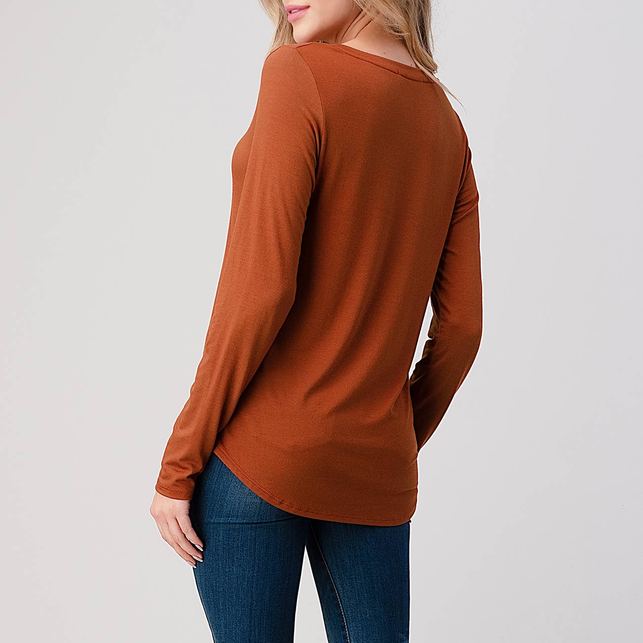Heimious - Wholesale T-Shirt - Women's - Modal Long Sleeve V-neck Relaxed Fit T-shirt, T24928
