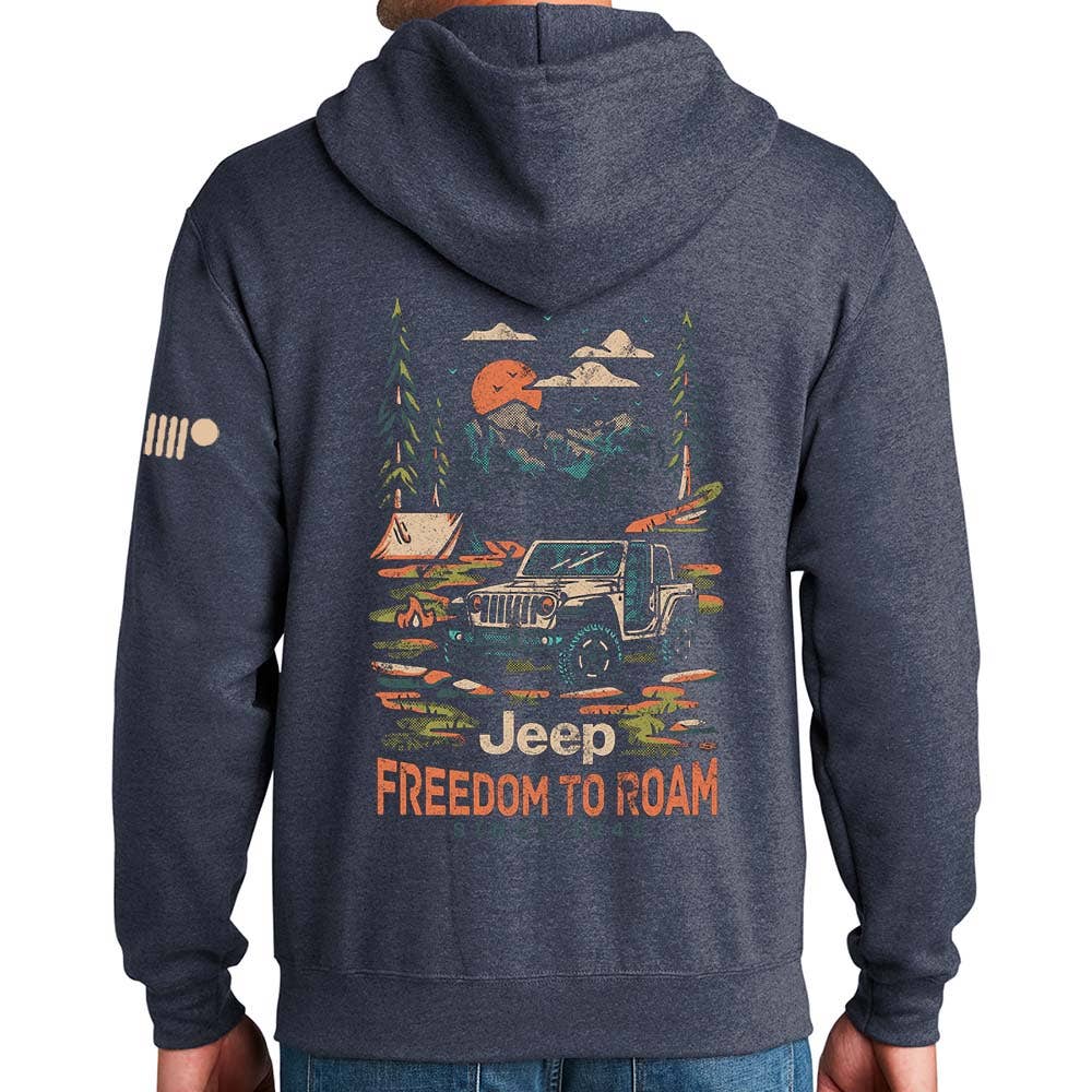 Mens Jeep® Freedom To Roam Zip Hoodie Sweatshirt - Heather Navy Blue for wholesale on Faire1