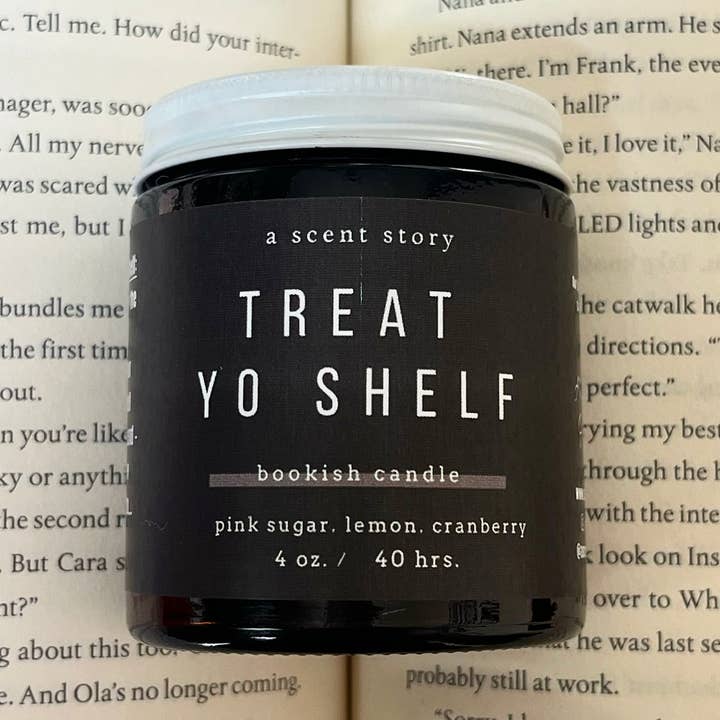Treat Yo Shelf - Bookish Candle | Book Themed Candle for wholesale by A Scent Story Candle Co